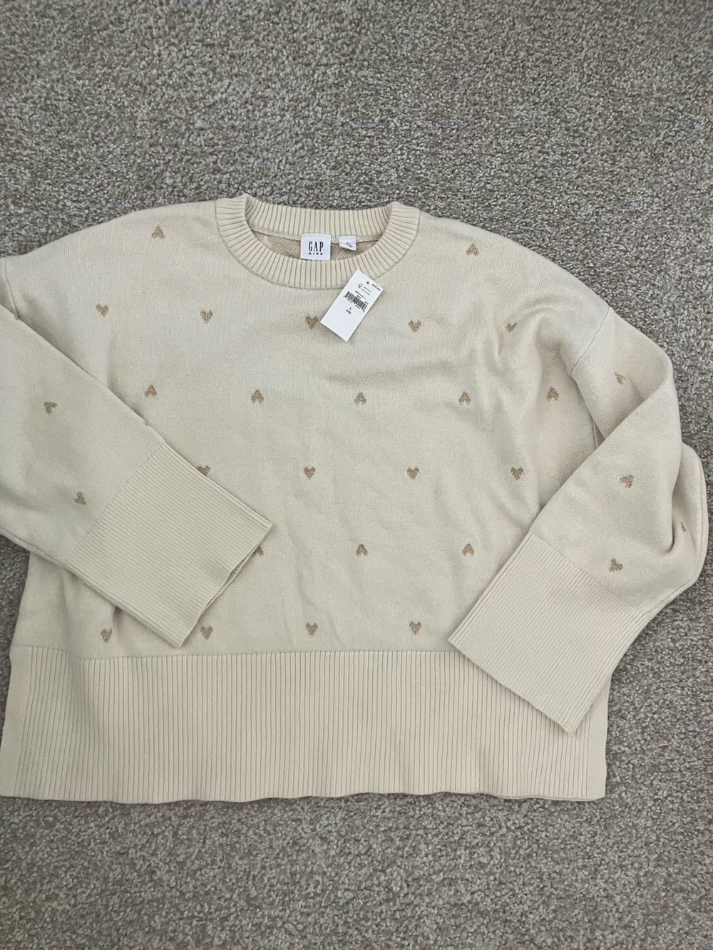 GAP Cream Crewneck Sweater with Gold Heart Pattern